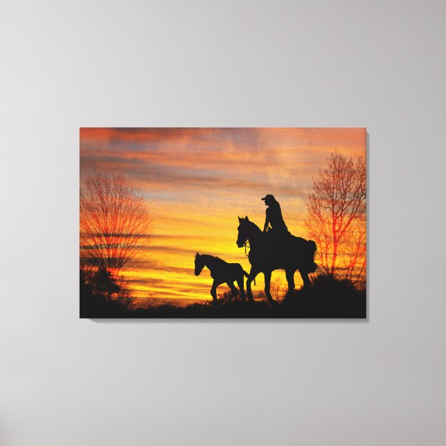 Cowgirl Sunset Horseback Ride Canvas Print (Front)