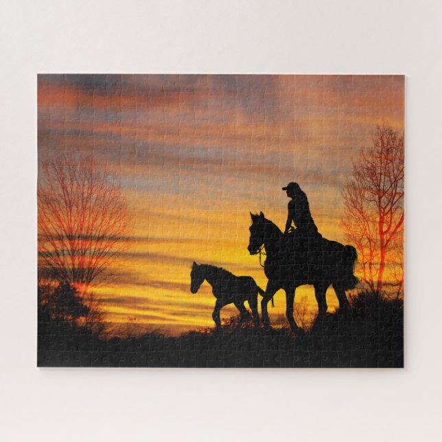 Cowgirl Sunset Horseback Ride Jigsaw Puzzle (Horizontal)
