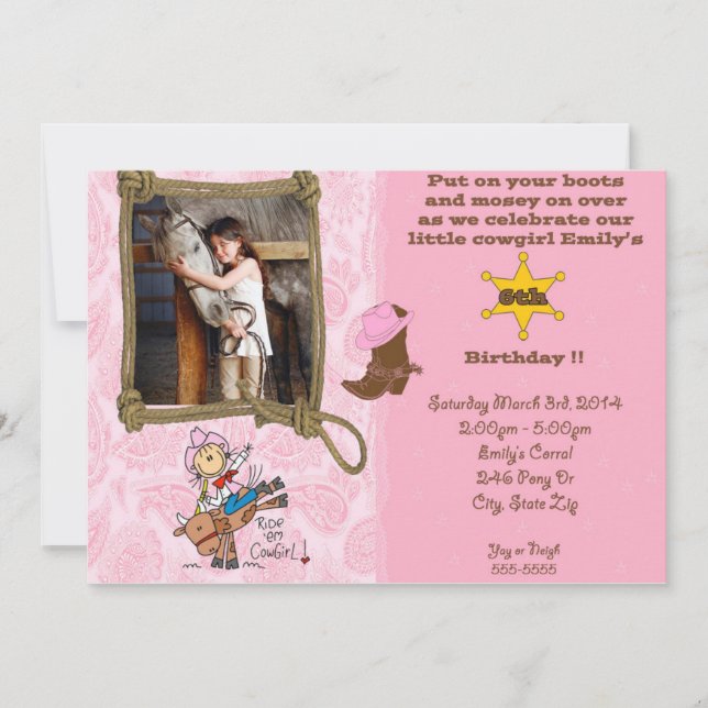 Cowgirl Theme Anniversaire Invitation (Devant)