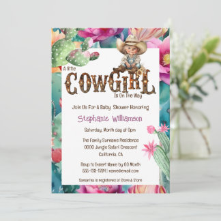 Cowgirl theme baby shower cactus girl invitation