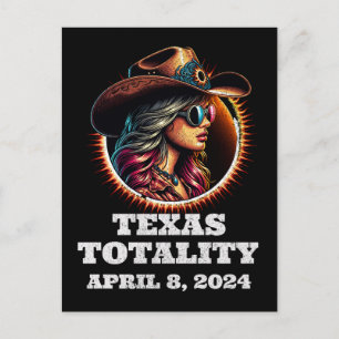 Cowgirl Total Solar Eclipse 4.08.2024 Texas Postcard