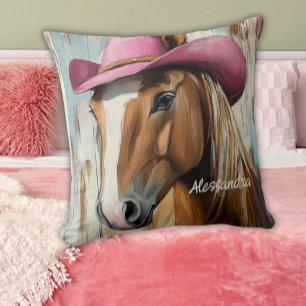 Cowgirl Vibes: Hot Pink Hat Horse Custom Touch Throw Pillow