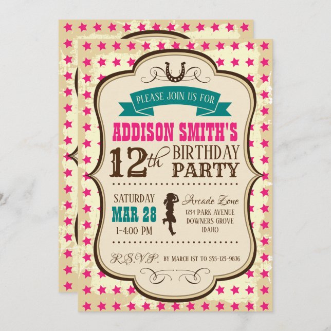 Cowgirl Western Birthday Invitation (Front/Back)