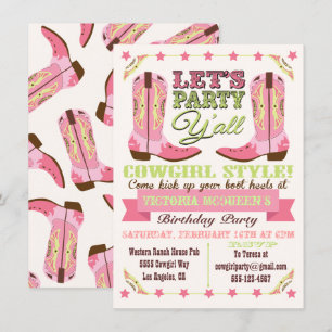 Cowgirl Western Birthday Party Invitations