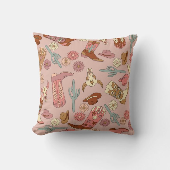Cowgirl Western Boho Cowboy Boots Throw Pillow (Front)