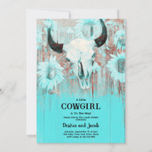 Cowgirl Western Country Floral Teal Rodeo Invitation