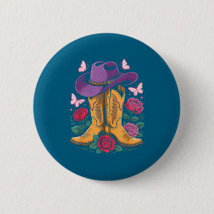 Cowgirl Western Cowboy Hat Boots With Roses Countr 2 Inch Round Button