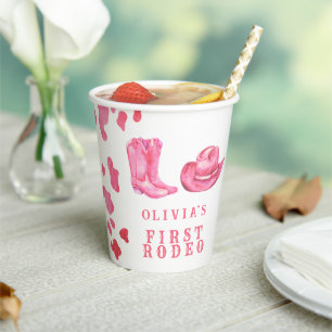 Cowgirl Western First Rodeo Birthday Party Paper Cups