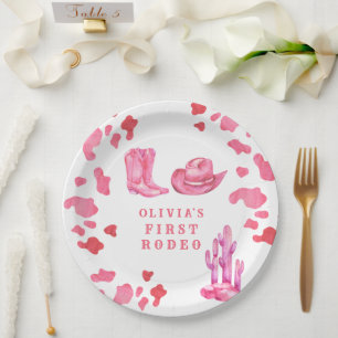Cowgirl Western First Rodeo Birthday Party Paper Plate