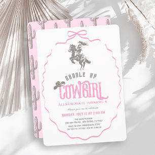 Cowgirl Western `Pink Bow Girl Birthday Invitation