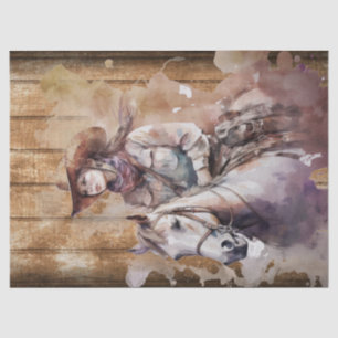 Cowgirl Western Watercolor Decoupage Tissue Paper