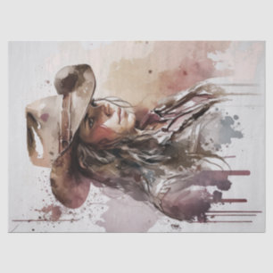 Cowgirl Western Watercolor Decoupage Tissue Paper