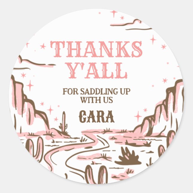 Cowgirl Wild West Rodeo Birthday Party Classic Round Sticker (Front)