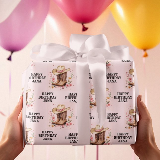 Cowgirl Wildflowers Bash Birthday | Pink Western  Wrapping Paper (Creator Uploaded)