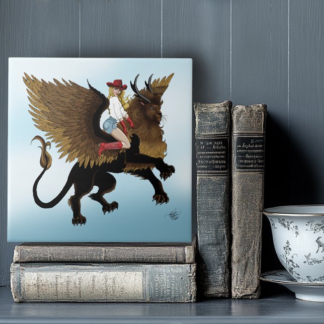 Cowgirl Winged Lion Fantasy Red Tile (Creator Uploaded)