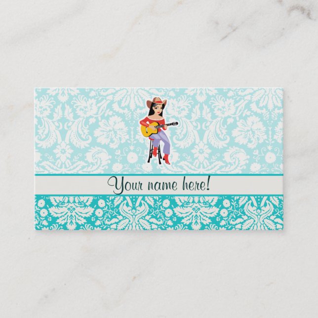 Cowgirl with Guitar; Cute Business Card (Front)