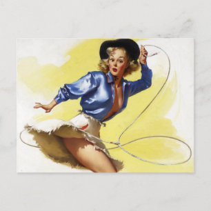 Cowgirl with Lasso Pin Up Postcard