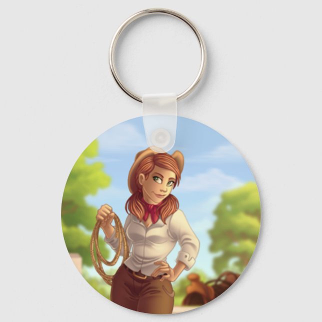 Cowgirl with Rope Promotional Keychain (Front)