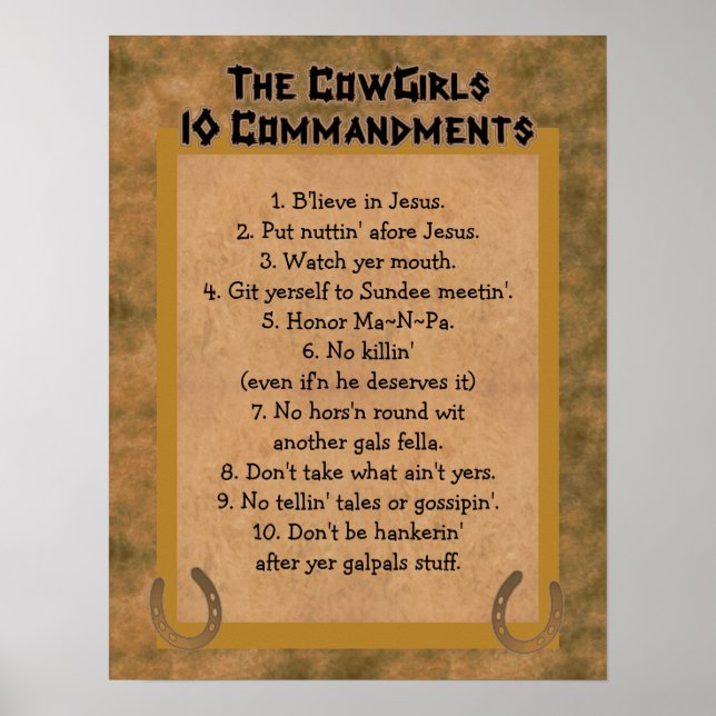 Cowgirls 10 Commandments POSTER Print (Front)