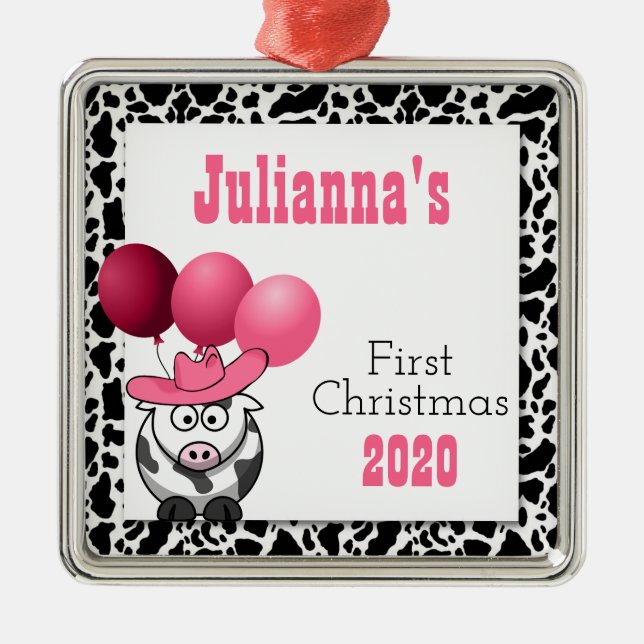 Cowgirl's 1st Christmas with Name Metal Ornament (Front)