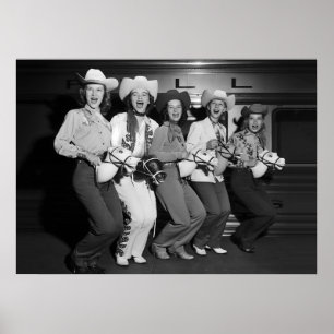 Cowgirls, Black and White, Old Photo Vintage Poster