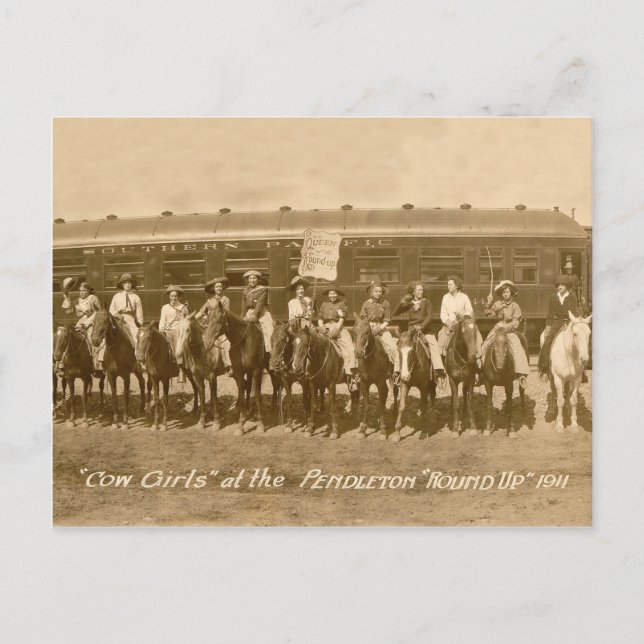 Cowgirls Vintage Photo 1911 Roundup Postcard (Front)