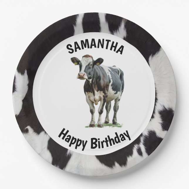 Cowhide Black and White Paper Plate (Front)