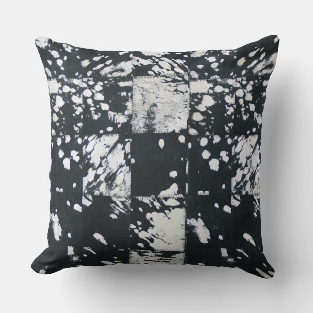 Cowhide Black and White Patchwork Pattern Print Throw Pillow (Front)