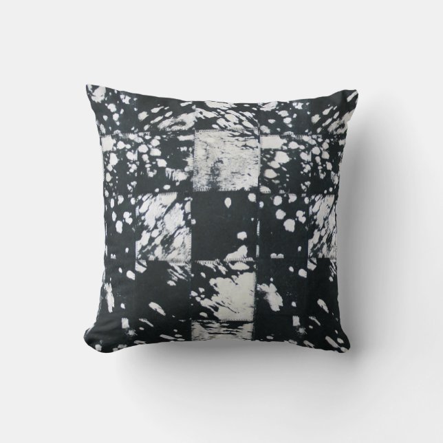 Cowhide Black and White Patchwork Pattern Print Throw Pillow (Front)