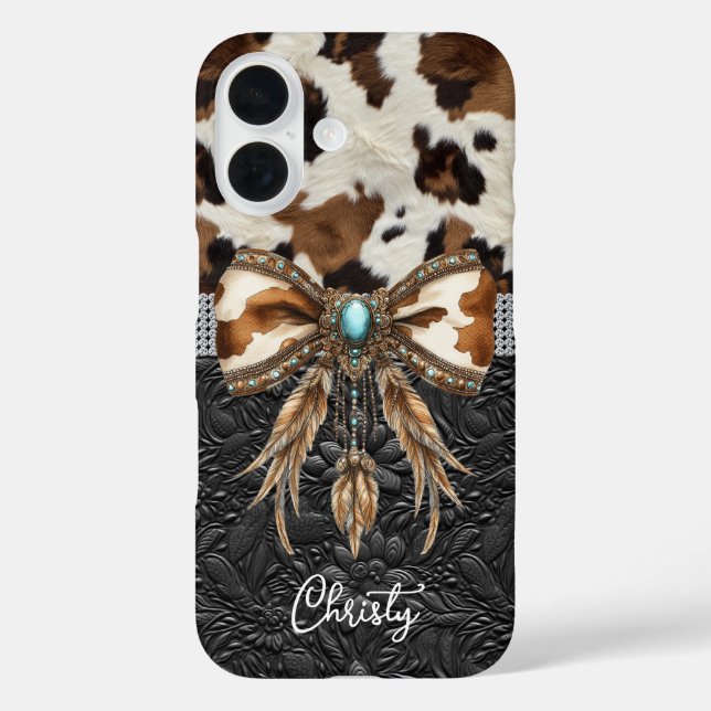 Cowhide Black Leather Jewel Bow Case-Mate iPhone Case (Back)