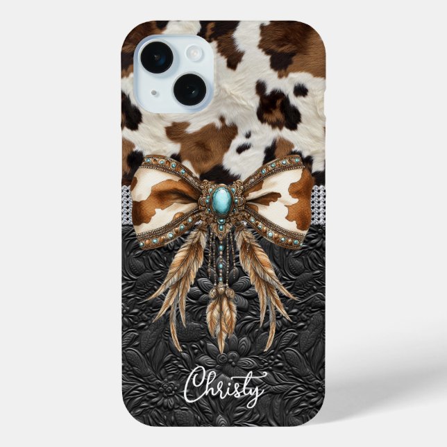 Cowhide Black Leather Jewel Bow Case-Mate iPhone Case (Back)