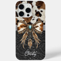 Cowhide Black Leather Jewel Bow