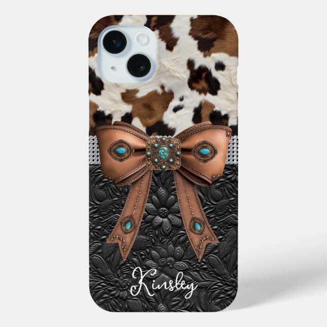 Cowhide Black Leather Jewelled Bow Case-Mate iPhone Case (Back)