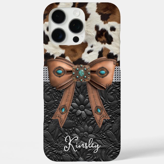 Cowhide Black Leather Jewelled Bow Case-Mate iPhone Case (Back)