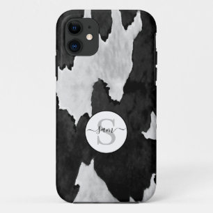 Cowhide Black White Monogram     Case-Mate iPhone  11 Case