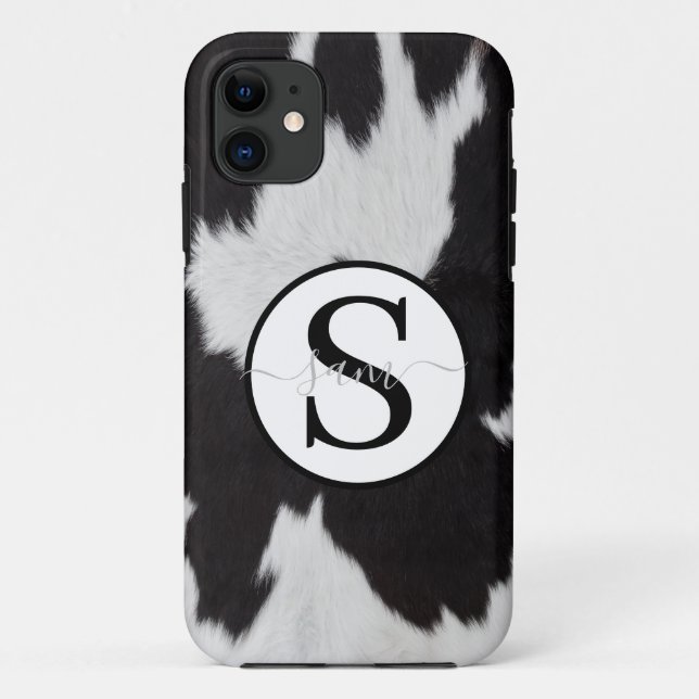 Cowhide Black White Monogram  Case-Mate iPhone Case (Back)