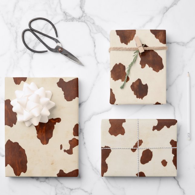 Cowhide Brown and Tan  Wrapping Paper Sheet (Front)