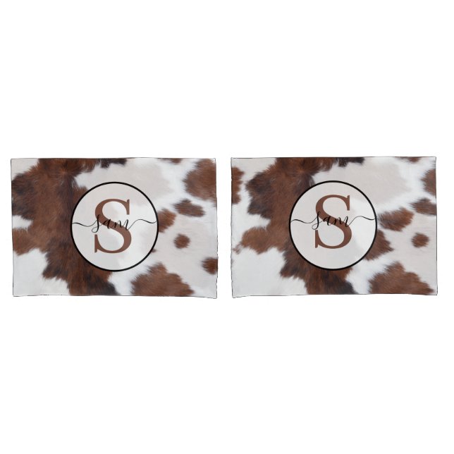 Cowhide Brown White Monogram  Pillowcase (Front-Set)