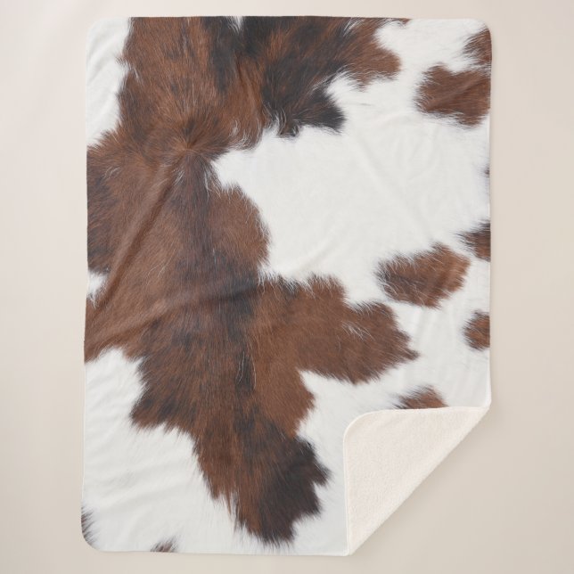 Cowhide Brown White   Sherpa Blanket (Front)
