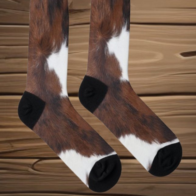 Cowhide Brown White  Socks (Step into comfort with our Cowhide Brown White Socks. Perfect for cozy days at home  )