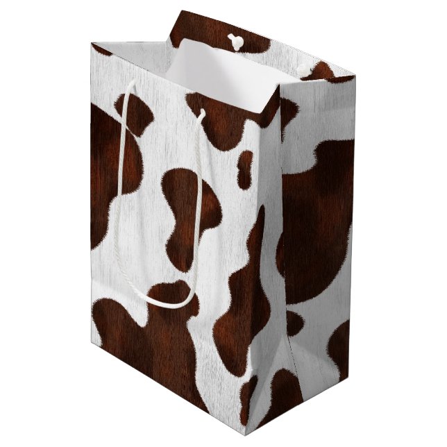 Cowhide Faux Hair Western Leather Spotted Pattern Medium Gift Bag (Front Angled)