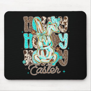 Cowhide Leopard Blue Turquoise Howdy Easter Rabbit Mouse Pad