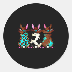 Cowhide leopard turquoise howdy easter western classic round sticker