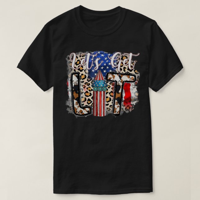 Cowhide Let's Get Lit America 4th Of July  T-Shirt (Design Front)