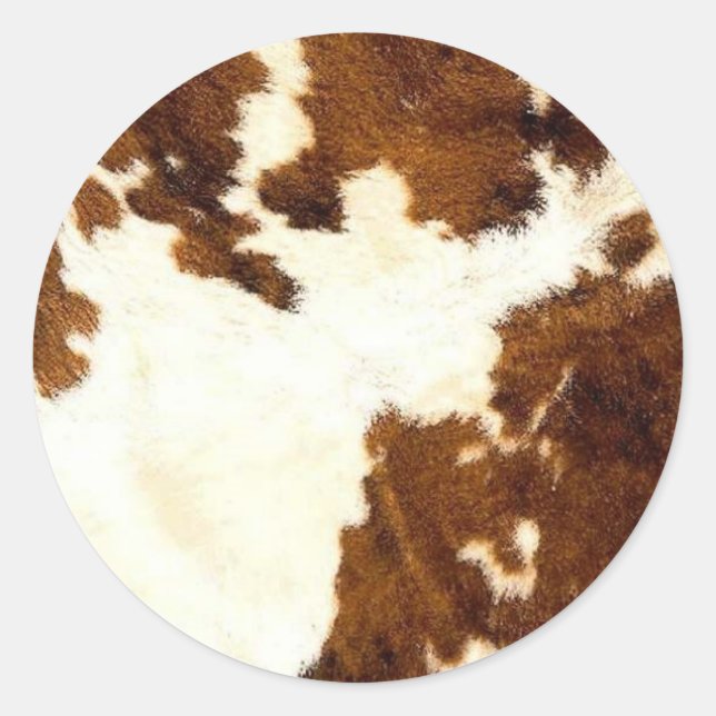 Cowhide Print Cowboy Up! Classic Round Sticker (Front)