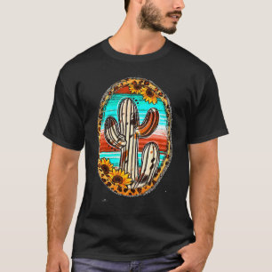 Cowhide Texas Cactus Serape Western Rodeo Cowgirl  T-Shirt