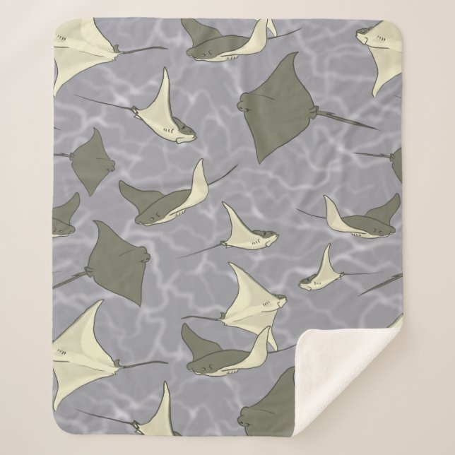 Cownose Stingray Ocean Pattern Sherpa Blanket (Front)
