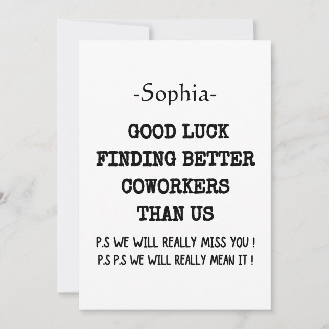 Coworker Boss Leaving ADD Funny Quote, Custom Announcement (Front)