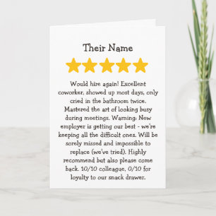Coworker leaving 5 star review card