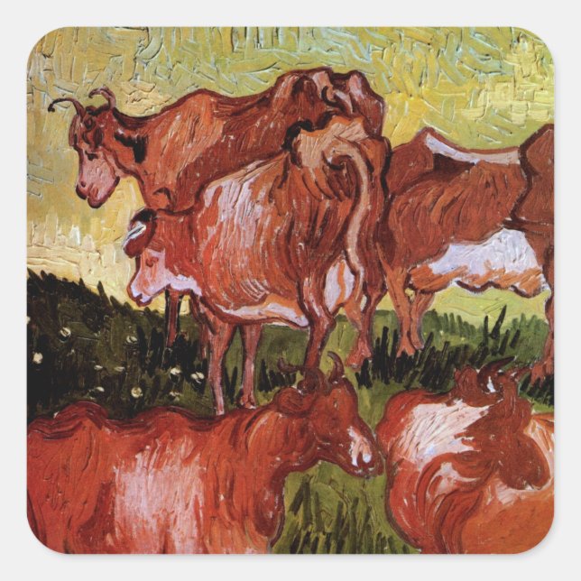 Cows (after Jordaens) by Vincent van Gogh Square Sticker (Front)